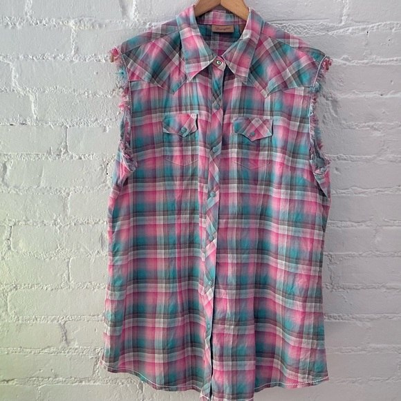 Wrangler Womens Pink Plaid Shirt Pearl Snap Western Top Size Large - Picture 1 of 12